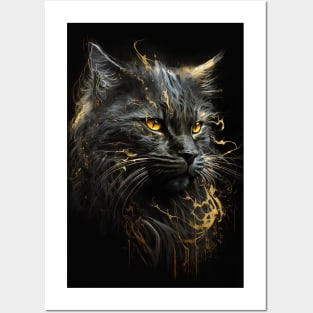 Cat Portrait Animal Nature Wildlife Dark Painting Wild Spirit Posters and Art